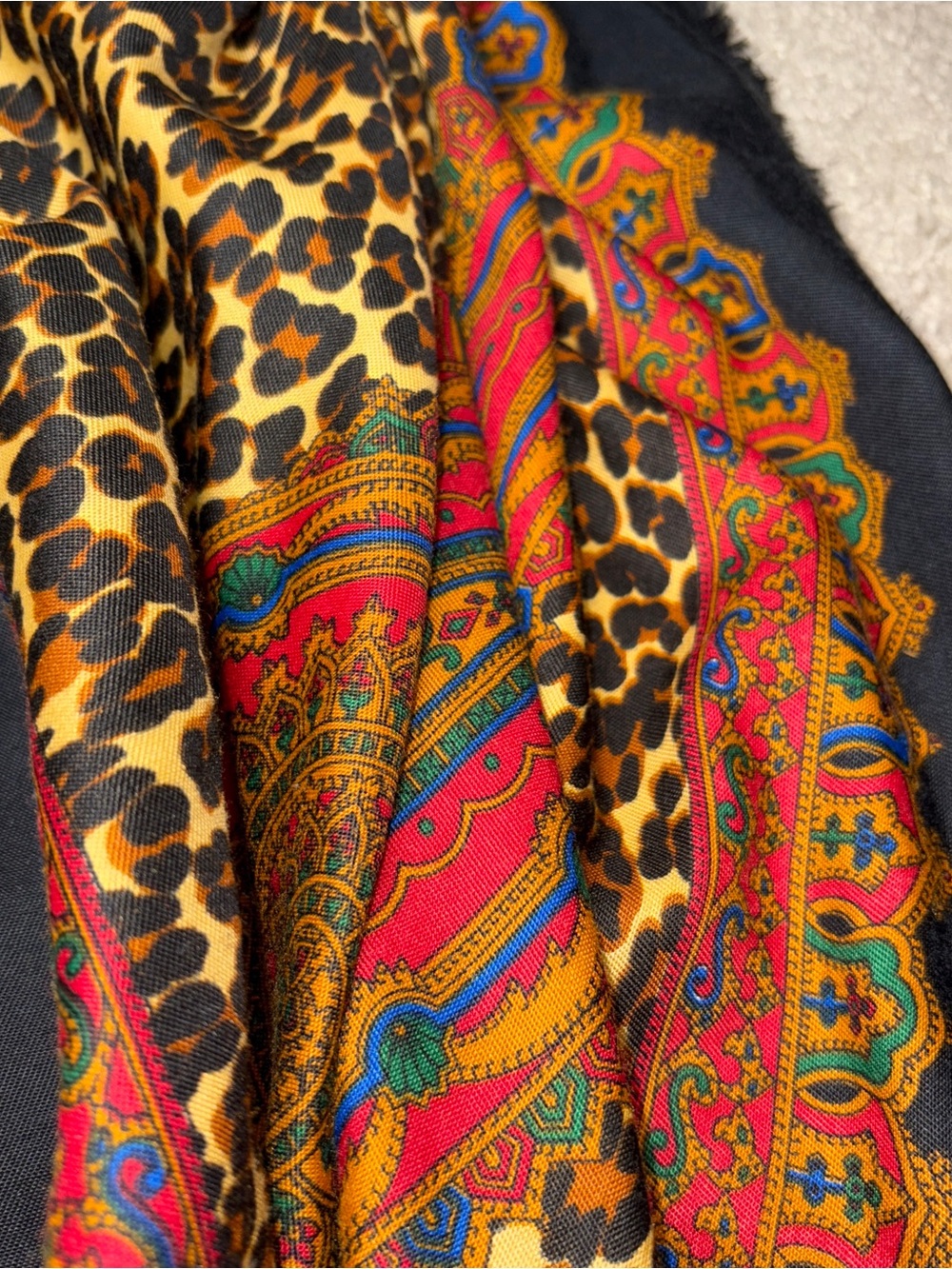 Leopard Print Border Scarf with Black Base - Picture 2 of 3